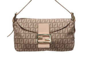 FENDI フェンディ ズッキーノ柄 マンマバケット ワンショルダーバッグ 8BR003 ピンク ガンメタリック金具 美品 中古 4b006144