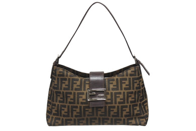 FENDI フェンディ マンマバケット ワンショルダーバッグ 26424 ズッカ柄 ブラウン キャンバス レザー シルバー金具 美品 中古 4b006181