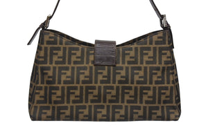 FENDI フェンディ マンマバケット ワンショルダーバッグ 26424 ズッカ柄 ブラウン キャンバス レザー シルバー金具 美品 中古 4b006181