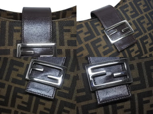 FENDI フェンディ マンマバケット ワンショルダーバッグ 26424 ズッカ柄 ブラウン キャンバス レザー シルバー金具 美品 中古 4b006181
