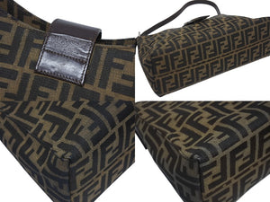 FENDI フェンディ マンマバケット ワンショルダーバッグ 26424 ズッカ柄 ブラウン キャンバス レザー シルバー金具 美品 中古 4b006181