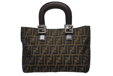FENDI フェンディ ハンドバッグ トートバッグ ズッカ柄 キャンバス ブラウン ゴールド金具 美品 中古 4b006183