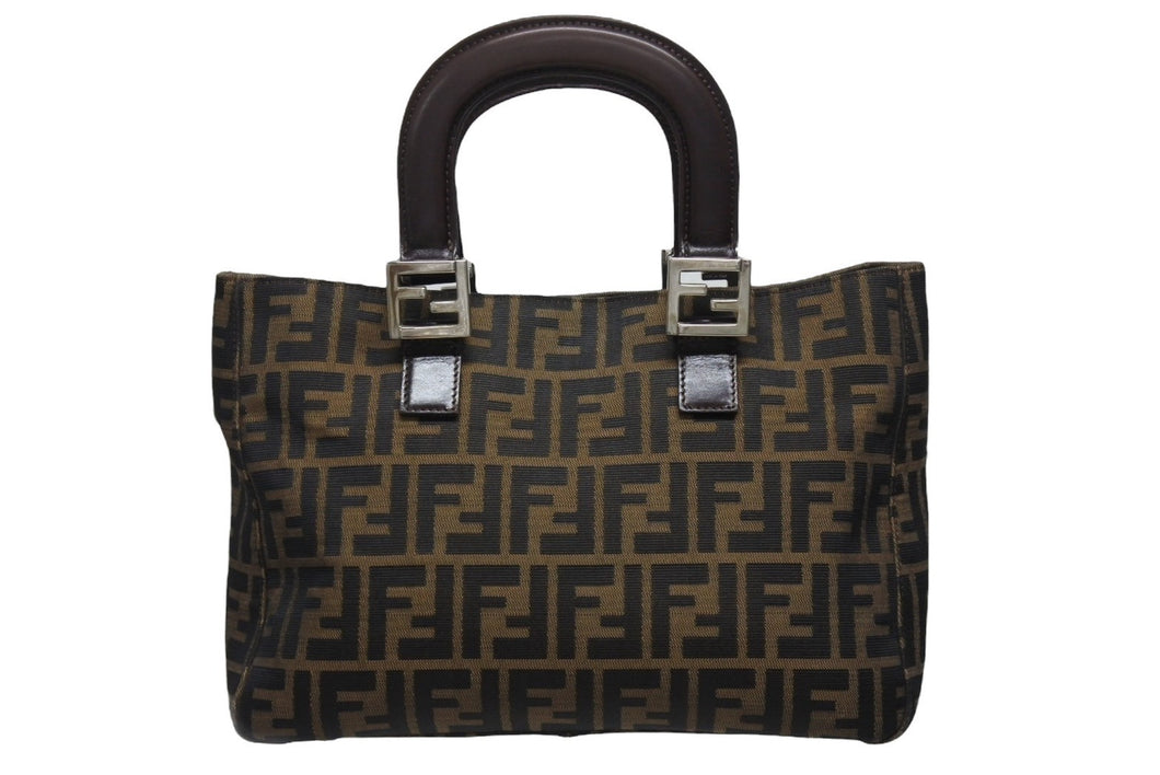 FENDI フェンディ ハンドバッグ トートバッグ ズッカ柄 キャンバス ブラウン ゴールド金具 美品 中古 4b006183