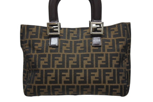 FENDI フェンディ ハンドバッグ トートバッグ ズッカ柄 キャンバス ブラウン ゴールド金具 美品 中古 4b006183