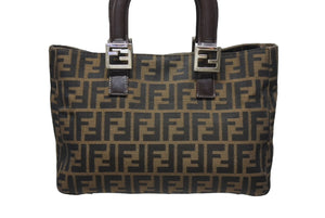 FENDI フェンディ ハンドバッグ トートバッグ ズッカ柄 キャンバス ブラウン ゴールド金具 美品 中古 4b006183