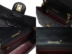 極美品 CHANEL シャネル ミニマトラッセ 17 チェーンショルダーバッグ 1番台 ラムスキン ココマーク ブラック ゴールド金具 中古 4b006189