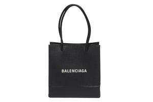 BALENCIAGA バレンシアガ ショッピングトートXXS 2WAY ショルダーバッグ ブラック レザー 597858 ロゴ シルバー金具 美品 4b006190 正規品