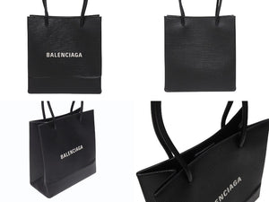 BALENCIAGA バレンシアガ ショッピングトートXXS 2WAY ショルダーバッグ ブラック レザー 597858 ロゴ シルバー金具 美品 4b006190 正規品