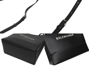 BALENCIAGA バレンシアガ ショッピングトートXXS 2WAY ショルダーバッグ ブラック レザー 597858 ロゴ シルバー金具 美品 4b006190 正規品