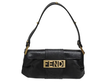 Load image into Gallery viewer, FENDI フェンディ ロゴプレート ミニハンドバッグ 8BK045 鞄 型押し レザー ブラック ゴールド金具 イタリア製 美品 中古 4b006196