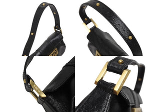 FENDI フェンディ ロゴプレート ミニハンドバッグ 8BK045 鞄 型押し レザー ブラック ゴールド金具 イタリア製 美品 中古 4b006196