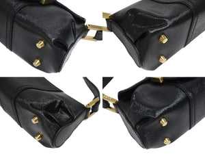 FENDI フェンディ ロゴプレート ミニハンドバッグ 8BK045 鞄 型押し レザー ブラック ゴールド金具 イタリア製 美品 中古 4b006196