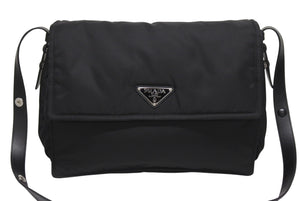極美品 PRADA プラダ ラージ パデッド ショルダーバッグ 1BD256 Re-Nylon ナイロン トライアングルロゴ レザー ブラック 中古 4b006197