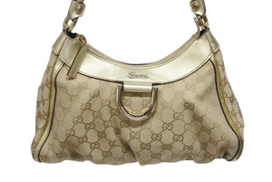 GUCCI グッチ GG アビー ワンショルダーバッグ ゴールド レザー キャンバス ハンドバッグ 190525 ロゴ ゴールド金具 美品 中古 4b006198