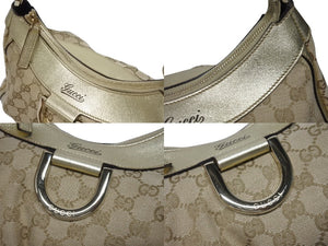 GUCCI グッチ GG アビー ワンショルダーバッグ ゴールド レザー キャンバス ハンドバッグ 190525 ロゴ ゴールド金具 美品 中古 4b006198