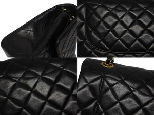極美品 CHANEL シャネル マトラッセ23 Wフラップ Wチェーンショルダーバッグ A01113 2番台 ココマーク ラムスキン ブラック 中古 4b006199
