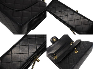 極美品 CHANEL シャネル マトラッセ23 Wフラップ Wチェーンショルダーバッグ A01113 2番台 ココマーク ラムスキン ブラック 中古 4b006199