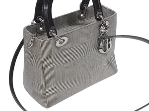 Christian Dior クリスチャンディオール レディディオール ミディアム 2WAY ハンドバッグ 千鳥格子 ブラック ホワイト 美品 中古 4b006201