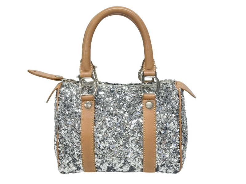 CHRISTIAN DIOR クリスチャンディオール ミニボストンバッグ ハンドバッグ PZ O401 スパンコール レザー シルバー 美品 中古 4b006207 