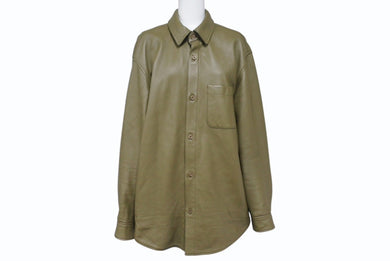 極美品 SUPREME シュプリーム Leather Shirt レザーシャツ 長袖ジャケット レザーポリエステル カーキ サイズM 中古 4b006214 