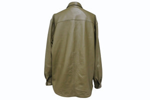 極美品 SUPREME シュプリーム Leather Shirt レザーシャツ 長袖ジャケット レザーポリエステル カーキ サイズM 中古 4b006214 