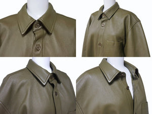 極美品 SUPREME シュプリーム Leather Shirt レザーシャツ 長袖ジャケット レザーポリエステル カーキ サイズM 中古 4b006214 
