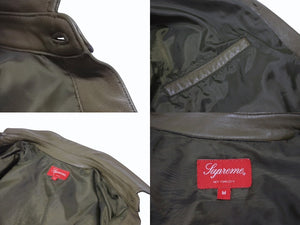 極美品 SUPREME シュプリーム Leather Shirt レザーシャツ 長袖ジャケット レザーポリエステル カーキ サイズM 中古 4b006214 