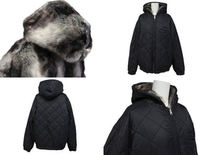Supreme シュプリーム 20FW リバーシブル フーデッドジャケット フェイクファー ブラック グレー アクリル ポリエステル 美品 中古 4b006215