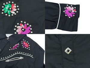 ANTIKDENIM アンティークデニム 長袖シャツ ウエスタンシャツ スタッズ 刺繍 ブラック マルチカラー サイズLL 美品 中古 4b006216