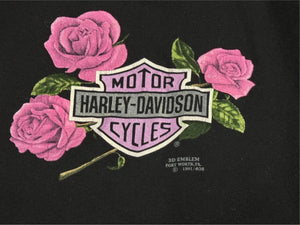 HARLEY DAVIDSON ハーレーダビッドソン タンクトップ ロゴ 薔薇 ポリエステル コットン ブラック ピンク 美品 中古 4b006220