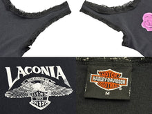 Load image into Gallery viewer, HARLEY DAVIDSON ハーレーダビッドソン タンクトップ ロゴ 薔薇 ポリエステル コットン ブラック ピンク 美品 中古 4b006220