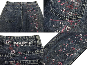 極美品 MIUMIU ミュウミュウ フラワーペイント デニムパンツ AMM1 2019 2161 コットンポリエステル ブルーピンク サイズ28 中古 4b006223 