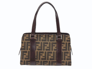 FENDI フェンディ ワンショルダー ハンドバッグ ブラウン ズッカ柄 キャンバス レザー 美品 中古 4b006227