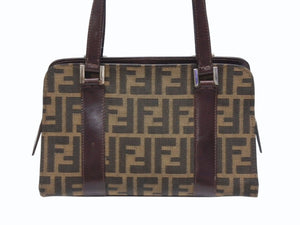 FENDI フェンディ ワンショルダー ハンドバッグ ブラウン ズッカ柄 キャンバス レザー 美品 中古 4b006227