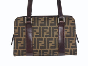 FENDI フェンディ ワンショルダー ハンドバッグ ブラウン ズッカ柄 キャンバス レザー 美品 中古 4b006227