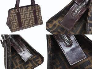 FENDI フェンディ ワンショルダー ハンドバッグ ブラウン ズッカ柄 キャンバス レザー 美品 中古 4b006227