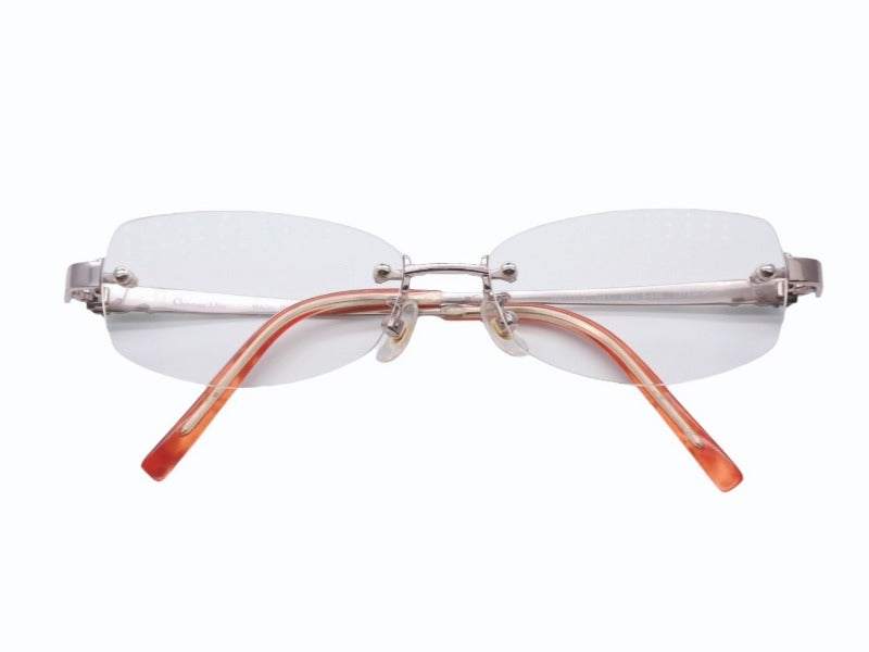 極美品 Christian Dior クリスチャンディオール メガネ アイウェア CD7717J C7T 度入り リムレス ラインストーン 中古 4b006228