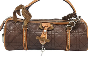 Christian Dior クリスチャンディオール ロマンティック ハンドバッグ カナージュ レザー ブラウン シルバー金具 美品 中古 4b006229