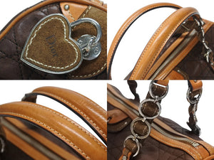 Christian Dior クリスチャンディオール ロマンティック ハンドバッグ カナージュ レザー ブラウン シルバー金具 美品 中古 4b006229