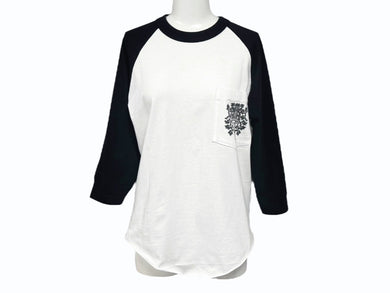 CHROME HEARTS クロムハーツ OLD DAGGER Logo ラグラン 七分丈カットソー コットン ホワイト ブラック サイズS 美品 中古 4b006230 