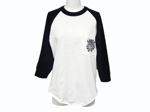 CHROME HEARTS クロムハーツ OLD DAGGER LOGO ラグラン 七分丈カットソー コットン ホワイト ブラック サイズS 美品 中古 4b006230