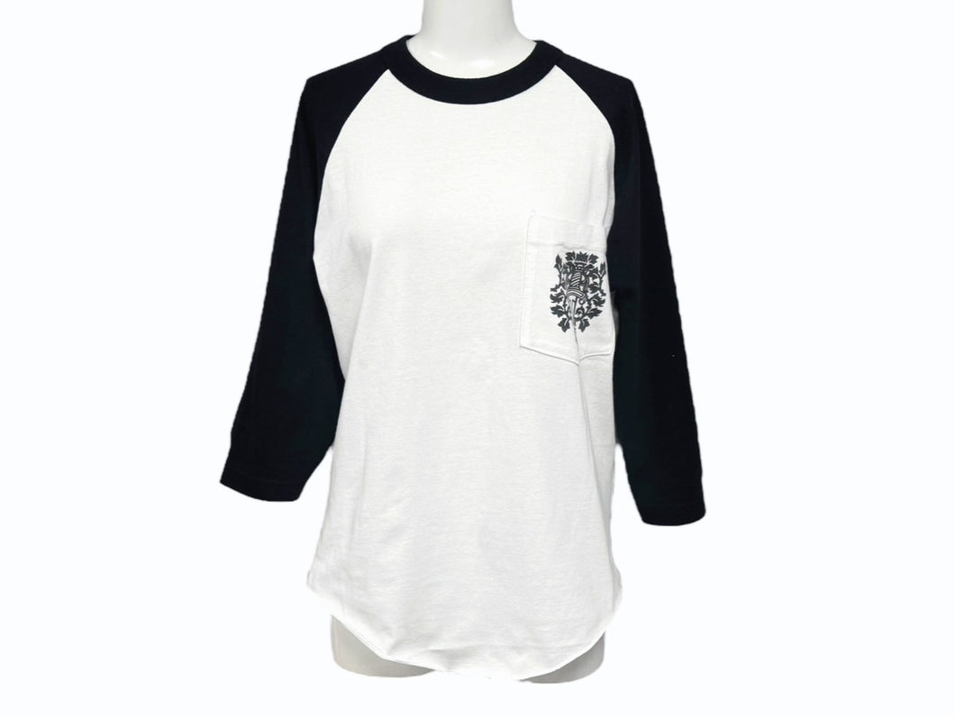 CHROME HEARTS クロムハーツ OLD DAGGER LOGO ラグラン 七分丈カットソー コットン ホワイト ブラック サイズS 美品 中古 4b006230