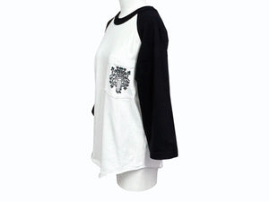 CHROME HEARTS クロムハーツ OLD DAGGER LOGO ラグラン 七分丈カットソー コットン ホワイト ブラック サイズS 美品 中古 4b006230