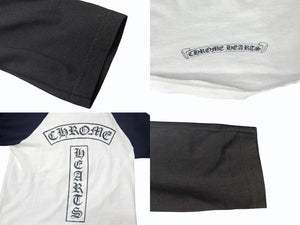 CHROME HEARTS クロムハーツ OLD DAGGER LOGO ラグラン 七分丈カットソー コットン ホワイト ブラック サイズS 美品 中古 4b006230