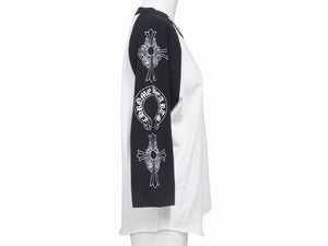 極美品 CHROME HEARTS クロムハーツ ネックロゴ マルチプリント 七分丈 ラグラン 長袖Tシャツ ブラック ホワイト サイズS 中古 4b006231 