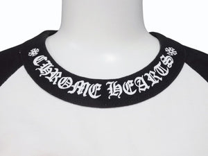 極美品 CHROME HEARTS クロムハーツ ネックロゴ マルチプリント 七分丈 ラグラン 長袖Tシャツ ブラック ホワイト サイズS 中古 4b006231 