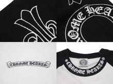 画像をギャラリービューアに読み込む, 極美品 CHROME HEARTS クロムハーツ ネックロゴ マルチプリント 七分丈 ラグラン 長袖Tシャツ ブラック ホワイト サイズS 中古 4b006231 