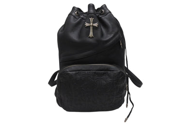新品同様 CHROME HEARTS クロムハーツ STRANGE LOVE BAG リュック セメタリー クロスパッチ ラージクロス レザー ブラック 中古 4b006233