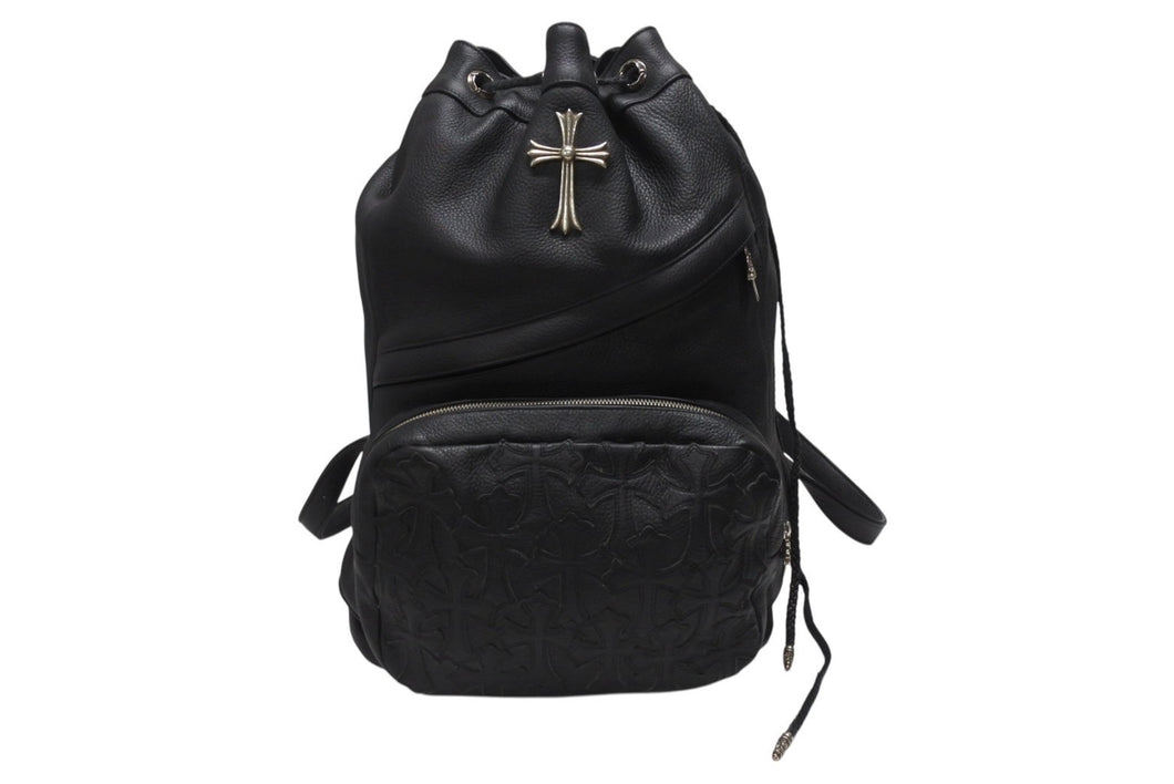 新品同様 CHROME HEARTS クロムハーツ STRANGE LOVE BAG リュック セメタリー クロスパッチ ラージクロス レザー ブラック 中古 4b006233