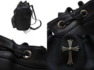 新品同様 CHROME HEARTS クロムハーツ STRANGE LOVE BAG リュック セメタリー クロスパッチ ラージクロス レザー ブラック 中古 4b006233
